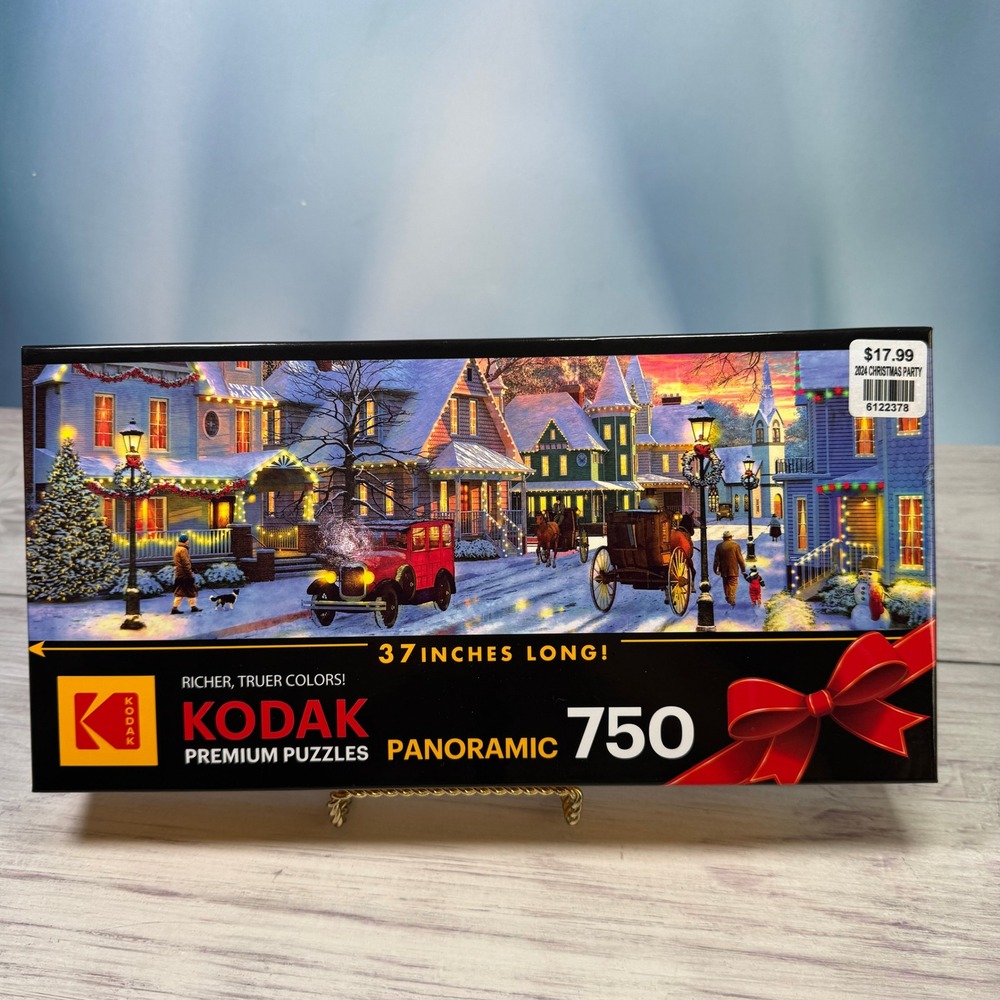 Kodak Panoramic Jigsaw Puzzle 750pc Christmas Evening Holiday Americana Snowy